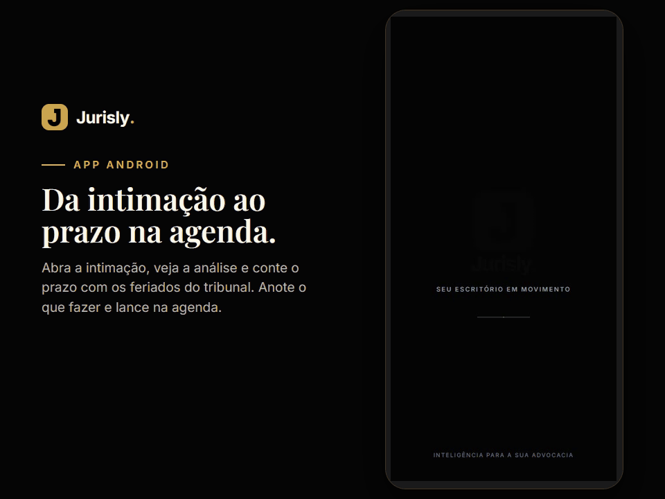 No app, a intimação aberta mostra a análise com a providência e o prazo de réplica; Contar prazo abre a calculadora com o vencimento e o campo de observações.